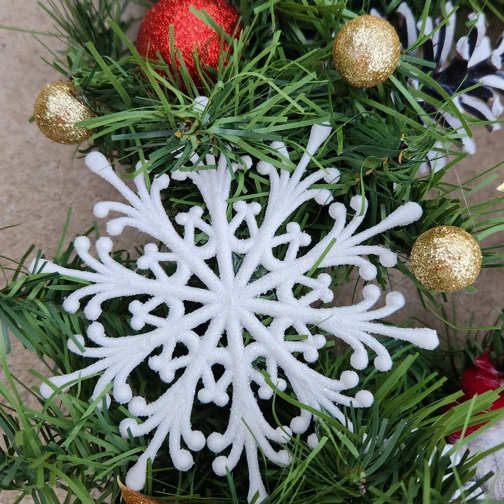 Handmade Snowflakes & Pinecones Santa Christmas Wreath
